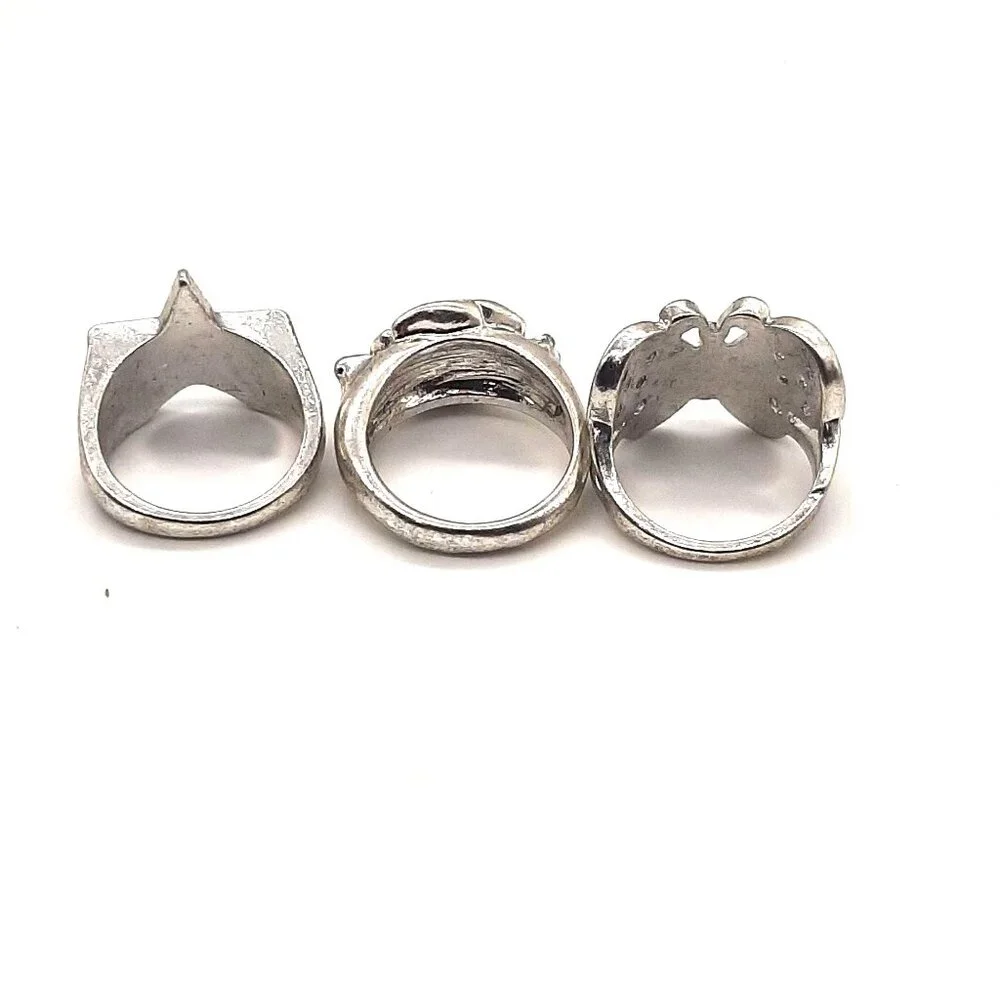 Urban Outfitters 3 Silver Tone Rings Star Rose Butterfly  sz 7 Y2K layers whimsy